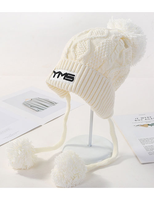Fashion White Letter Knit Plus Velvet Three Hair Ball Wool Cap