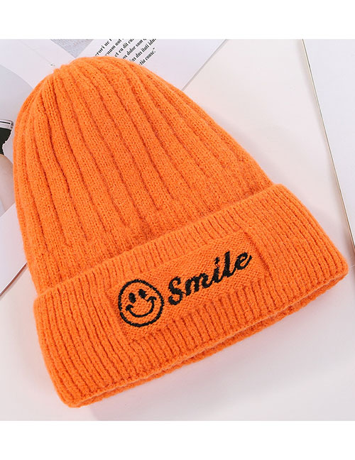 Fashion Orange Smiley Embroidery Wool Cap