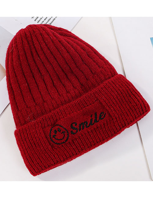 Fashion Caramel Colour Smiley Embroidery Wool Cap
