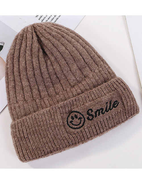Fashion Wine Red Smiley Embroidery Wool Cap