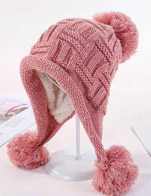 Fashion Pink Plus Velvet Three Hair Ball Wool Cap