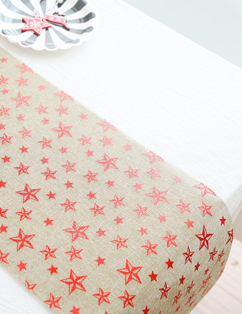 Fashion D Christmas Five-star Christmas Cotton And Linen Printed Table Flag