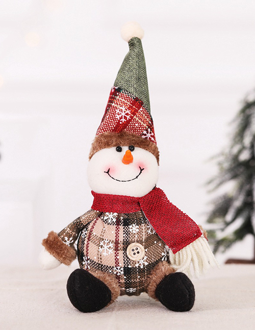 Fashion Snowflake Plaid Sitting Snowman Figurine Snowflake Plaid Doll Christmas Tree Ornament