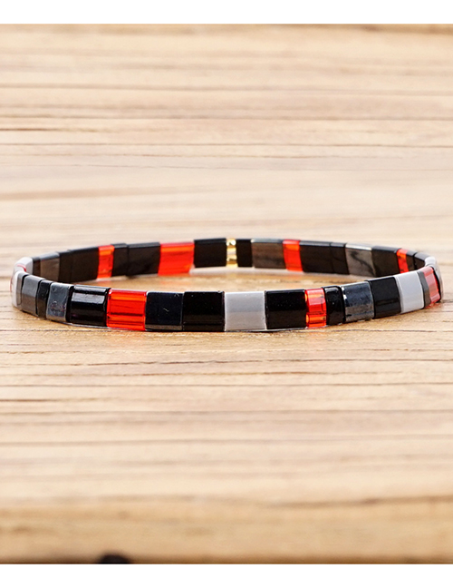 Fashion Black Red Gray Square Rice Beads Beaded Bracelet