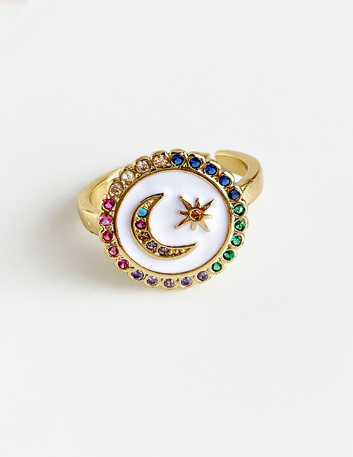 Fashion White Copper Inlay Zircon Crescent Ring