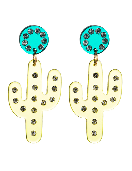 Fashion Yellow Resin Cactus Watermelon Stud Earrings