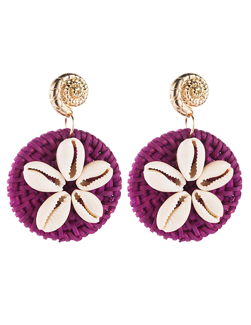 Fashion Purple Multilayer Alloy Conch Shell Flower Rattan Woven Earrings