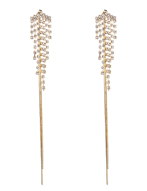 Fashion Gold Acrylic Diamond Alloy Chain  Silver Earrings