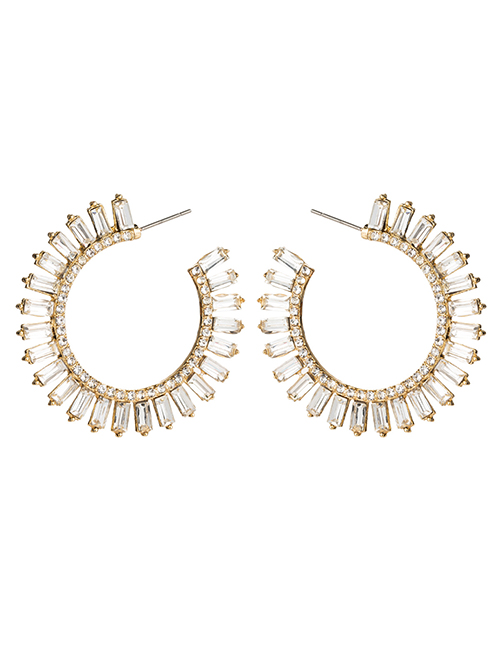 Fashion White C-shaped Acrylic Diamond Earrings