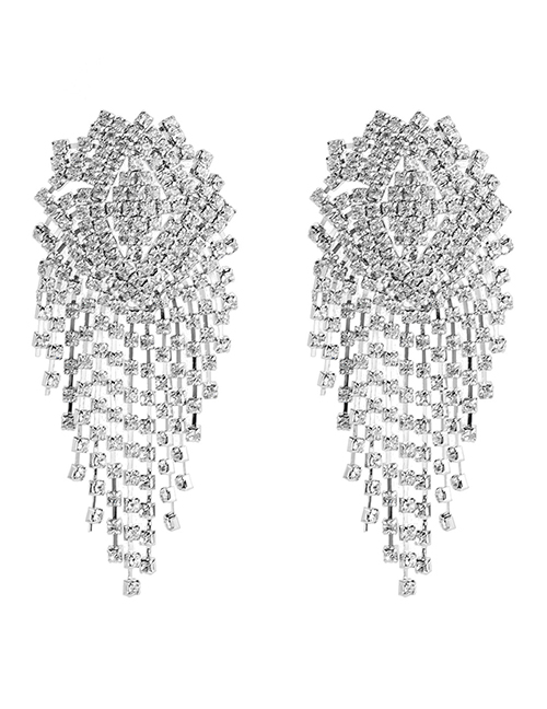 Fashion White Diamond Claw Chain Mesh Tassel Earrings