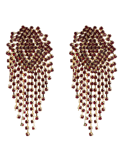 Fashion Red Diamond Claw Chain Mesh Tassel Earrings