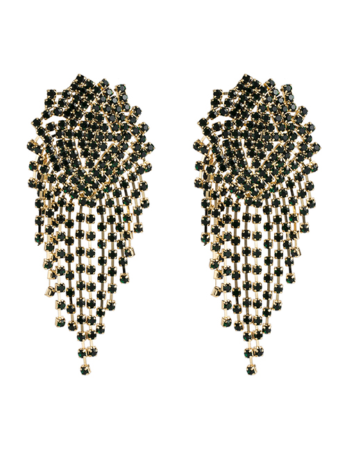 Fashion Green Diamond Claw Chain Mesh Tassel Earrings