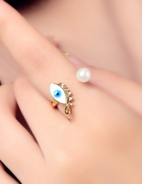 Fashion Devil's Eye Ring Drop Glaze Opening Pearl Ring
