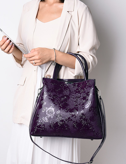 Fashion Purple Rose Pattern Portable Slung Shoulder Bag
