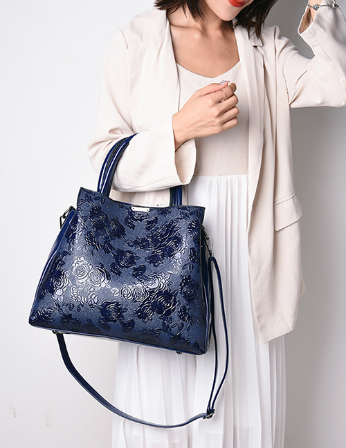 Fashion Blue Rose Pattern Portable Slung Shoulder Bag