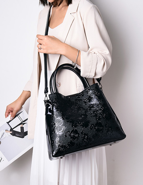 Fashion Black Rose Pattern Portable Slung Shoulder Bag
