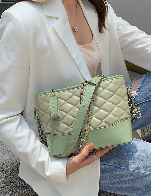 Fashion Green Embroidery Line Rhombic Slung Shoulder Bag