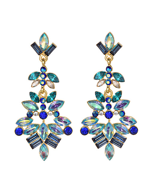 Fashion Blue Alloy Studded Geometric Earrings