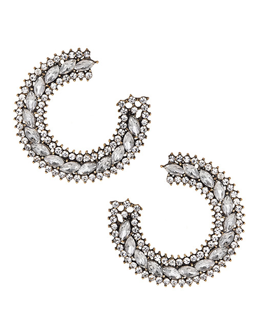 Fashion White Alloy Diamond Small Round Earrings