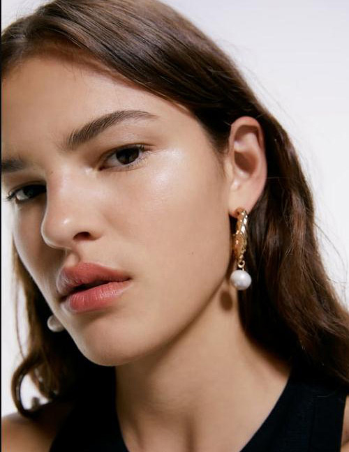 Fashion Gold Alloy Diamond Round Pearl Stud Earrings