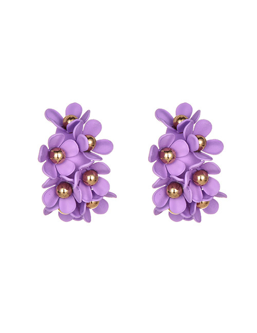 Fashion Purple Alloy Flower Earrings
