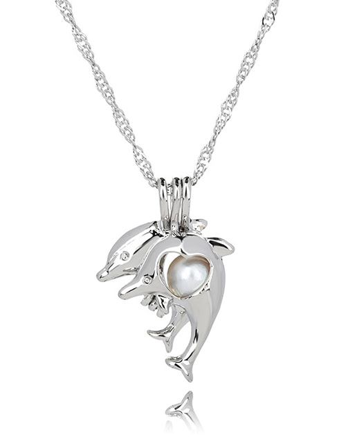 Fashion Dolphin Pearl Openwork Oyster Cage Necklace