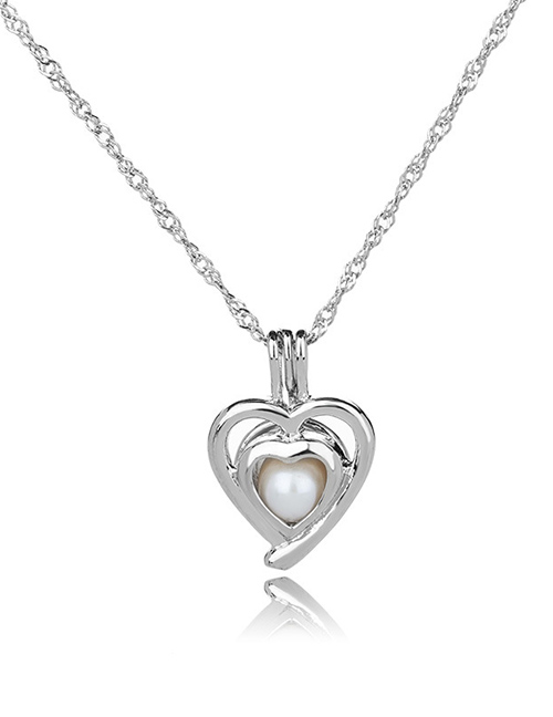 Fashion Heart Pearl Openwork Oyster Cage Necklace
