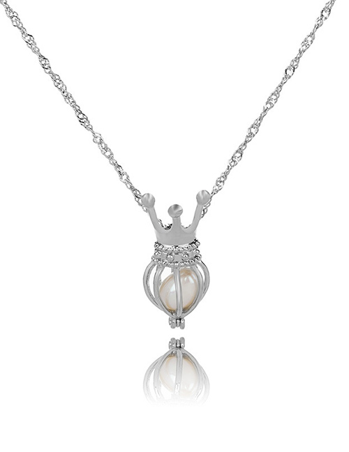 Fashion Crown Pearl Openwork Oyster Cage Necklace
