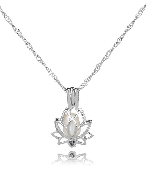Fashion Lotus Pearl Openwork Oyster Cage Necklace