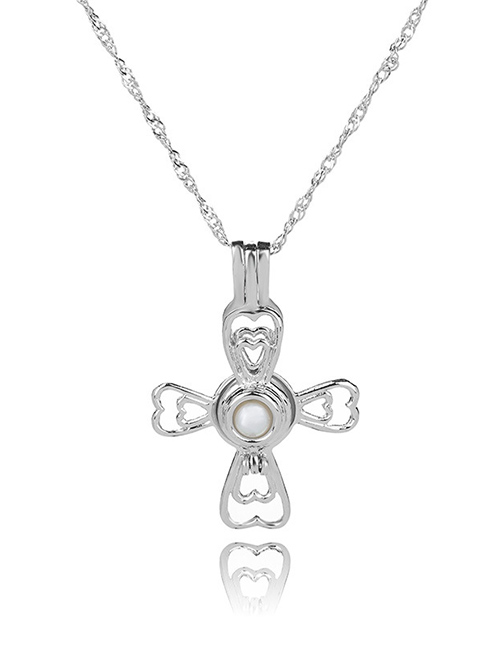 Fashion Cross Pearl Openwork Oyster Cage Necklace