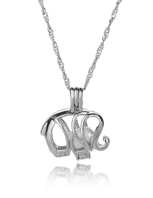Fashion Elephant Pearl Openwork Oyster Cage Necklace