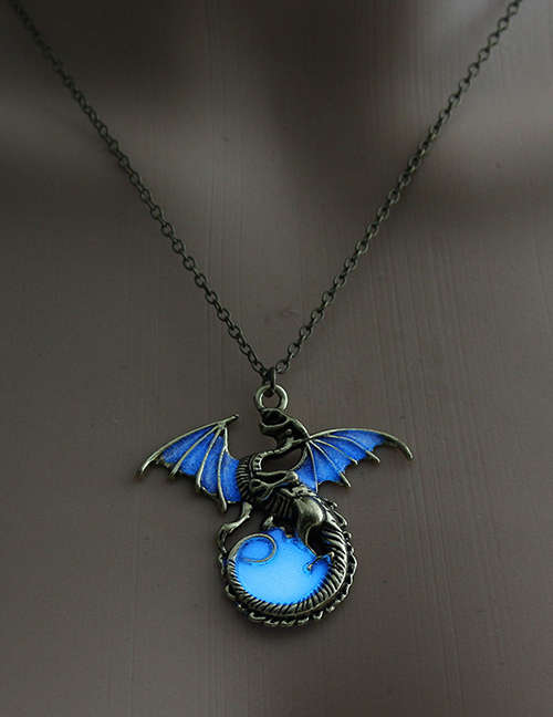 Fashion Ancient Bronze + Sky Blue Flying Dragon Luminous Necklace