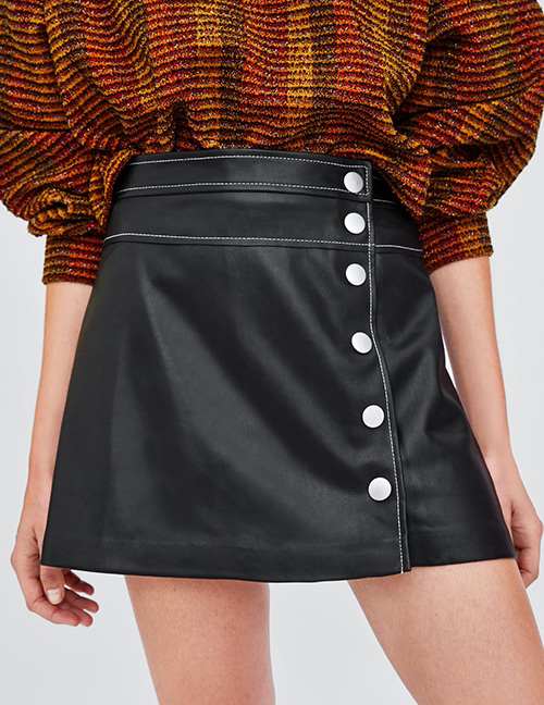 Fashion Black Faux Leather Buckle Skirt