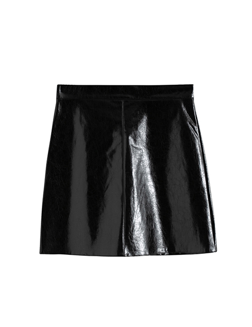 Fashion Black Solid Color Pu Leather Skirt