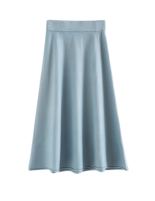 Fashion Blue Solid Color Knit Pleated Skirt