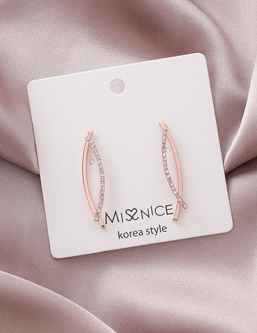 Fashion Rose Gold  Silver Pin Micro-inlaid Line Curved Earrings
