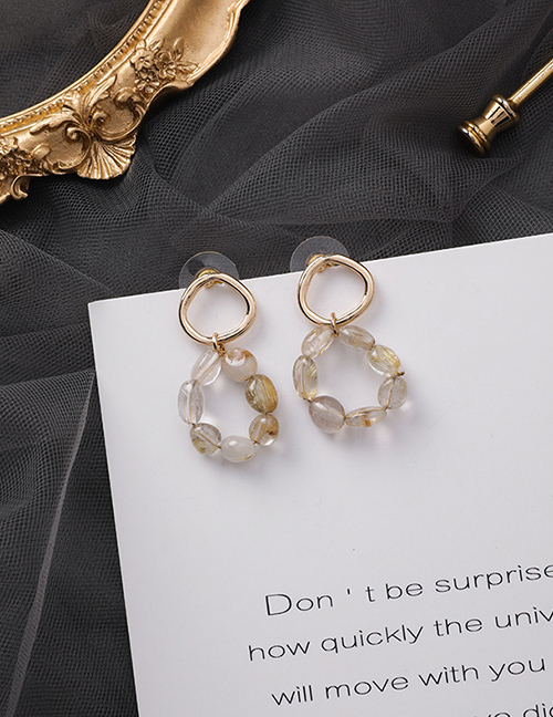 Fashion Transparent Color  Silver Needle Irregular Stone Ring Earrings