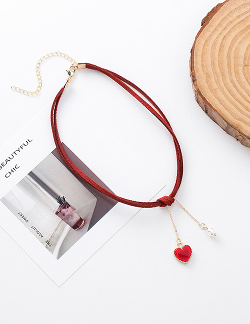 Fashion Red Pearl Love Velvet Necklace