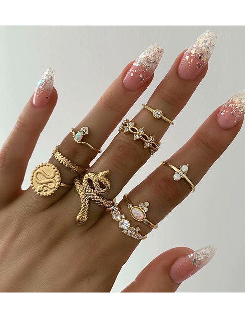 Fashion Gold Set Of Diamond-shaped Snake Ring Set Of Nine