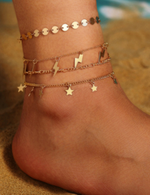 Fashion Gold Lightning Star Sequins Anklet 4 Piece Set