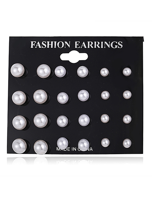 Fashion Silver Imitation Pearl Stud Earrings 12 Pairs