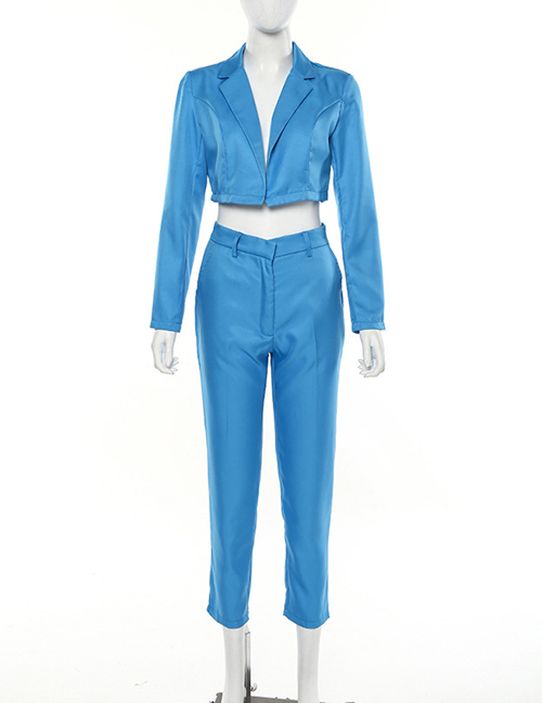 Fashion Blue Short Small Suit Mid-rise Cropped Pants Suit