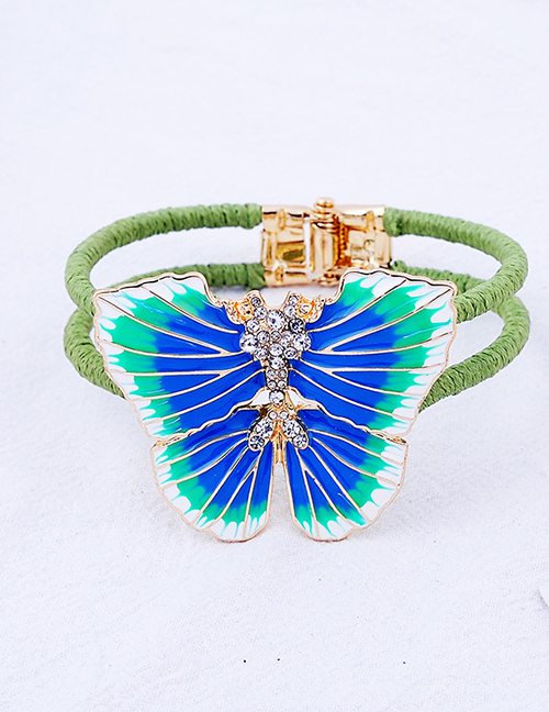 Fashion Blue Drop Glaze Crystal With Diamond Double-layer Wool Butterfly Bracelet