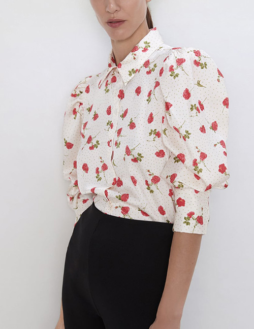 Fashion White Flower Print Shirt