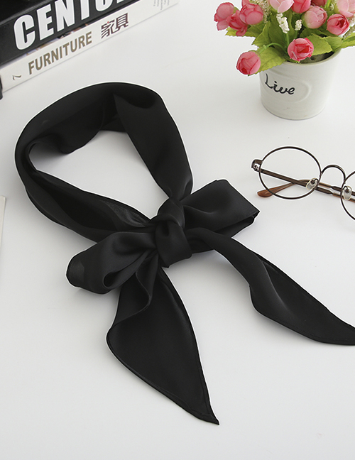 Fashion Black Simulation Silk Ribbon Long Silk Scarf