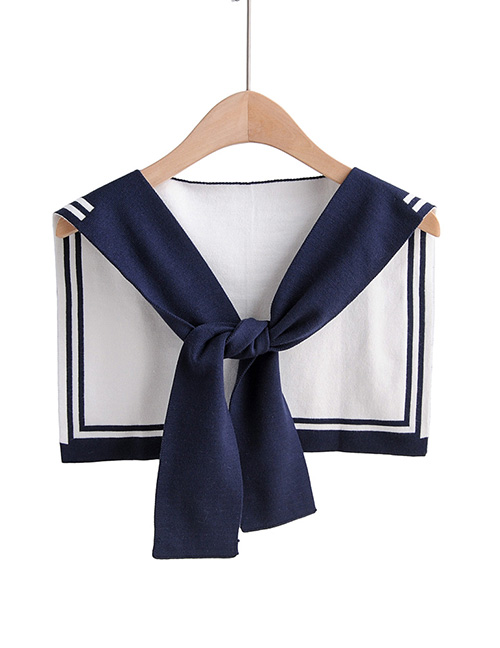 Fashion Navy Fake Collar Knotted Double-knit Shawl