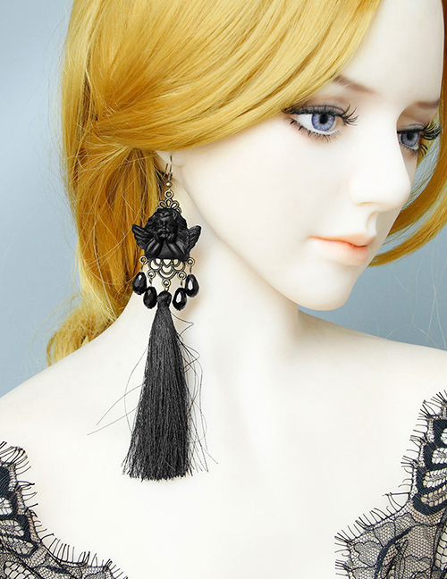 Fashion Black Angel Tassel Earrings