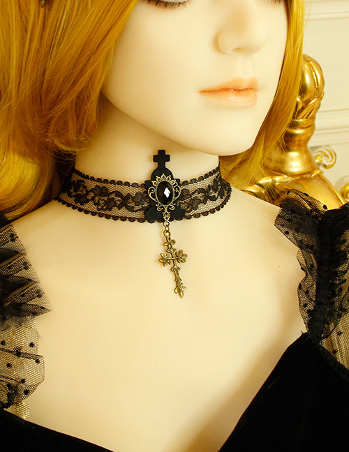 Fashion Black Lace Cross Necklace