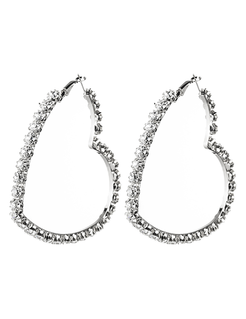 Fashion Silver Love Heart Shaped Diamond Earrings