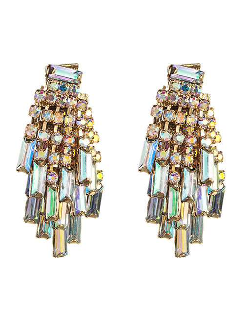 Fashion Ab Color Multi-layer Diamond Earrings
